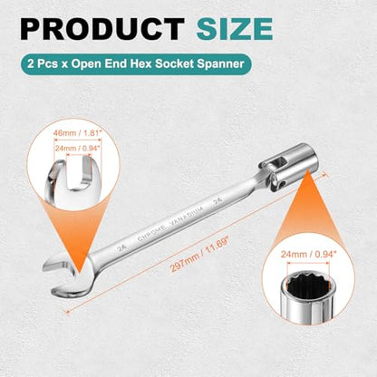 HARFINGTON 2 Pcs 24mm Swivel Head Socket Combination Spanner Wrench CR-V Steel Rotary Torx Socket Head Open End Wrenches Spanner Mirror Polishing for Auto Car Repairing - size: 24mm