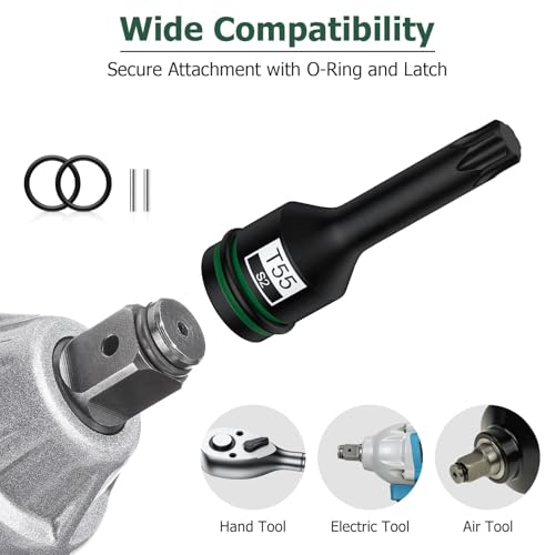 JiGiU 10PCS 1/2" Drive Impact Torx Bit Socket Set S2 Steel Star Sockets Star Bit Socket T25, T27, T30, T40, T45, T50, T55, T60, T70, T80 with Storage Case for Professional Mechanic and Auto Repair - size: Torx