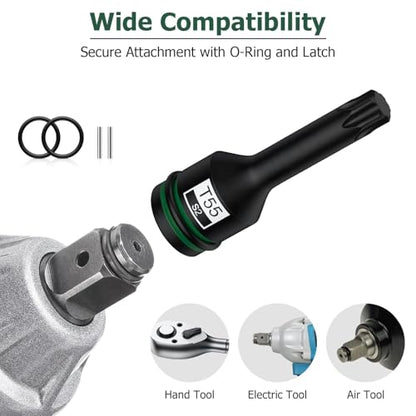 JiGiU 10PCS 1/2" Drive Impact Torx Bit Socket Set S2 Steel Star Sockets Star Bit Socket T25, T27, T30, T40, T45, T50, T55, T60, T70, T80 with Storage Case for Professional Mechanic and Auto Repair - size: Torx
