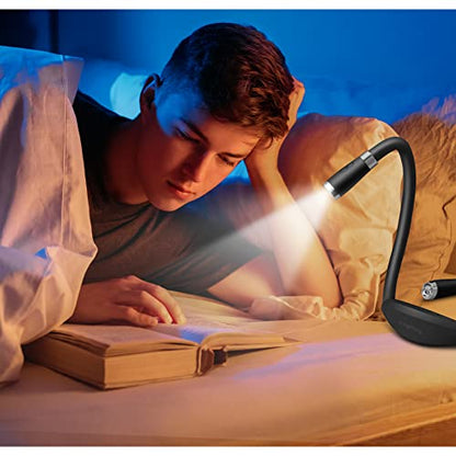 Neck Book Light LED Reading Lamp USB Rechargeable, Hands Free, 4 LED Bulbs, 4 Adjustable Brightness, for Reading in Bed or Reading in Car Lamp (Pink) (Black) - color: Black