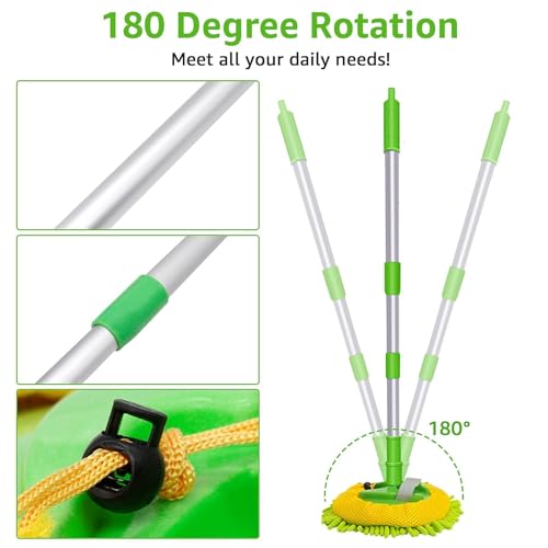 Weiliya 47.5"" Car Wash Brush Mop Cleaning Tool with Long Handle Kit for Washing Detailing Cars Truck, SUV, RV, Trailer, Boat 2 in 1 Chenille Microfiber Sponge Duster Not Hurt Paint Scratch Free