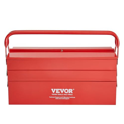 VEVOR Metal Tool Box, 18-inch, 3-Tier 5-Tray Portable Folding Tool Chest Organizer with Handle & Lock Hole, Powder Coated Steel, Cantilever Toolbox for Household Factory Warehouse Repair Shop, Red - style: 3 Tier-5 Tray