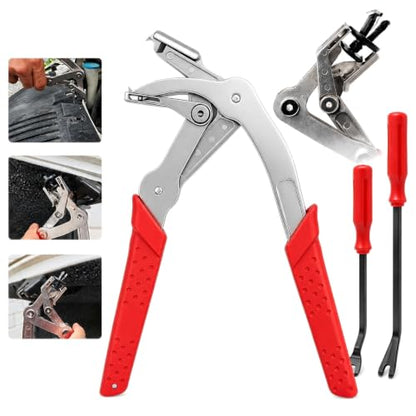 Car Clip Pliers Stainless Fastener Remover 3Pcs for DIY Auto Repair | Stainless Steel Pliers 2 Fastener Removers Spring-Loaded Dual-Action Design for Auto Trim Panel Door Dashboard Clip Removal