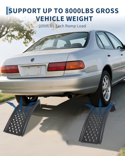 GarveeTech Heavy Duty Car Ramps Set 8000 LBS Auto Ramp Solid Steel Ramps, Pack of 2, Max Lift Height 8 inch (Black, Product Size 34.7" L x 11" W x 9" H) - color: Black, size: 34.7" L x 11" W x 9" H