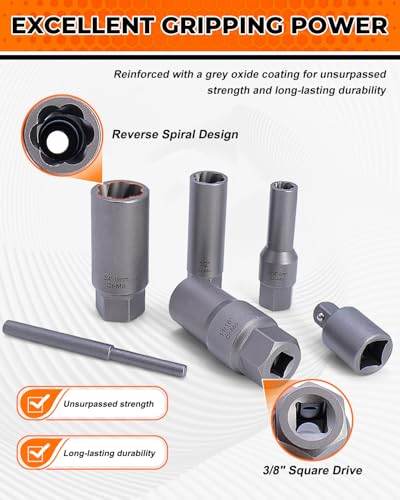 16 PCS Impact Bolt & Nut Remover Set, Deep Bolt Extractor Set | Extraction Socket Set for Removing Spark Plug, Damaged Rounded-Off Bolts, Nuts, Studs, Threaded Tubes