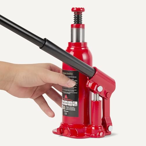 Amazon Basics Hydraulic Welded Bottle and Car Jack, 4.4 Short Ton/4 Metric Ton/4 Tonne/4000 kg Capacity, 7.4–14.3 Inch (18.8–36.3 cm) Lifting Range, Slow Release, Suitable for Cars, Red - size: 4.4 Short Ton/ 4 Metric Ton/ 4 Tonne / 4000 kg