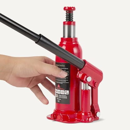 Amazon Basics Hydraulic Welded Bottle and Car Jack, 4.4 Short Ton/4 Metric Ton/4 Tonne/4000 kg Capacity, 7.4–14.3 Inch (18.8–36.3 cm) Lifting Range, Slow Release, Suitable for Cars, Red - size: 4.4 Short Ton/ 4 Metric Ton/ 4 Tonne / 4000 kg