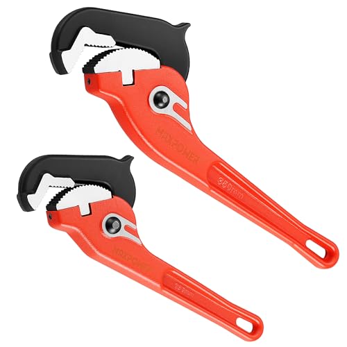 MAXPOWER 10"&14" Pipe Wrenches, 2-Piece Self-Adjusting Pipe Wrench, Rapid Grip Quick Self-Adjust Plumbing Wrench for Household Maintenance - size: 10"&14"