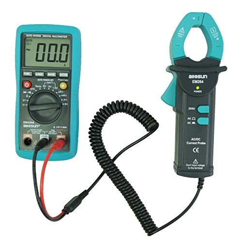 allsun AC/DC Clamp Meter Multimeter 400A True RMS Current Tester, Hall Effect Sensor, CAT III 600V, Low Battery Indicator, Auto Zero, 1mV/A and 10 mV/A Sensitivity