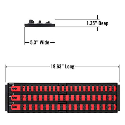 Ernst Manufacturing 18-Inch Socket Boss - Premium 3-Rail Multi-Drive (1/4", 3/8", 1/2") Organizers w Twist Lock Clips, Socket Set Holder for 57 Tools - SAE, Metric - Red (Patented) Made in USA - color: Red, style: 18-Inch