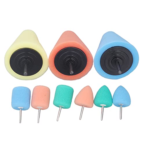 9 Piece Polishing Cone and Buffing Ball Set for Automotive Wheel Hub Maintenance, Sponge Polish Tool Kit for Uncoated Metal Finishes, 3mm and 6mm Shanks for Drills and Mold