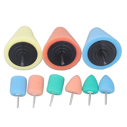 9 Piece Polishing Cone and Buffing Ball Set for Automotive Wheel Hub Maintenance, Sponge Polish Tool Kit for Uncoated Metal Finishes, 3mm and 6mm Shanks for Drills and Mold