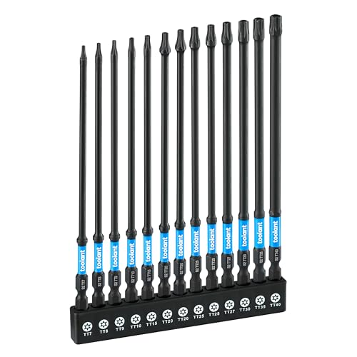 Toolant 6" Impact Long Torx Bit Set 13pcs (TT7-TT40), 1/4 Hex-Shank S2 Steel Security Torx With CNC Machined Tips, Tamper Proof Star, Magnetic Impact Holder and Storage Box - size: 13pcs*6"
