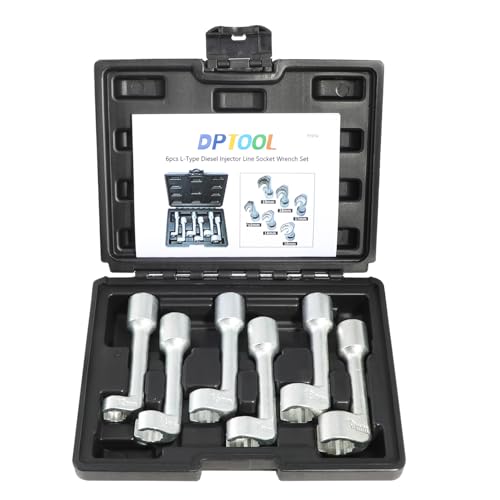 DPTOOL Diesel Injector Line Socket Wrench Set 6pc 12pt L-Type Fuel Line Socket Set 12mm 14mm 16mm 17mm 18mm 19mm 1/2" Dr Slotted Socket for Removal and Installing Fuel Injector Line Fittings - size: 6PC
