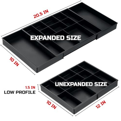 ONREVA Tool Box Organizer Tray Divider Set, Expandable Large Toolbox Storage Tray Kit, Rolling Tool Chest Drawer Bins, Hardware Screwdrivers Pliers Organization, 2pcs low profile Trays.