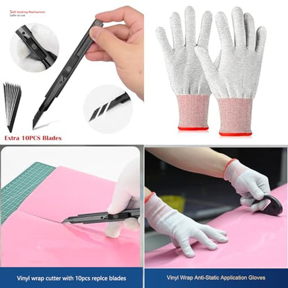 EHDIS Window Tint Kit Vinyl Wrap Tool with Heat Gun,Vinyl Scraper,Shank Gasket Squeegee,Working Gloves,Curves Slot Tint Tool for Car Wrapping,Window Film,Graphics,Decal Installation