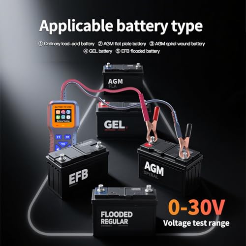 AZIJYV Battery Tester, Car Battery Tester K1S, Battery Load Tester 12V-30V Lead-Acid Battery Digital Automotive Battery Analyzer Can test automotive, electric vehicle, and motorcycle batteries