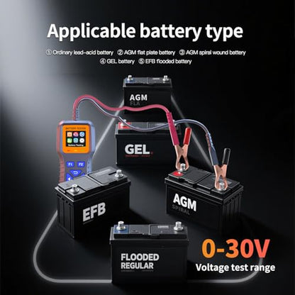 AZIJYV Battery Tester, Car Battery Tester K1S, Battery Load Tester 12V-30V Lead-Acid Battery Digital Automotive Battery Analyzer Can test automotive, electric vehicle, and motorcycle batteries