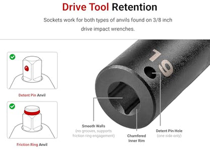 TEKTON 3/8 Inch Drive x 7 mm Semi-Deep 12-Point Impact Socket | SID14307 - size: 7 mm, style: Semi-Deep