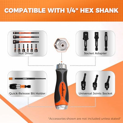 HORUSDY 6-in-1 Ratcheting Screwdriver Set, Magnetic Multi-Bit Screwdriver with Built-in Premium S2 Bits & 126mm Extension Bar, Dad Mens Gifts for Christmas, All-in-One Tool for Home Repair, DIY - style: High-Quality Screwdriver