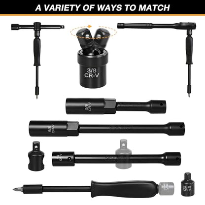 110-Piece Metric 3/8" Drive Impact Socket Set and SAE CR-V Sockets | with Ratchet Handle, Extension Bars, and Carrying Case