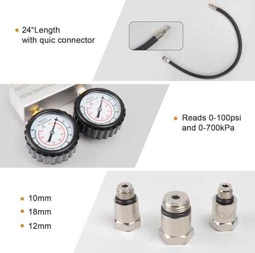 Cylinder Leak Down Tester Kit, Cylinder Gas Leakage Detector | Dual-Gauge 0-100PSI/700kPa CLD200M Cylinder Gas Leakage Detector 10-18mm Spark Plugs Gas Engine Diagnostic Tool, Black - size: Cylinder Leak Down Tester Kit
