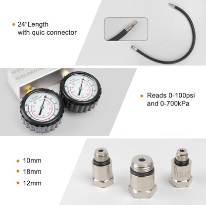 Cylinder Leak Down Tester Kit, Cylinder Gas Leakage Detector | Dual-Gauge 0-100PSI/700kPa CLD200M Cylinder Gas Leakage Detector 10-18mm Spark Plugs Gas Engine Diagnostic Tool, Black - size: Cylinder Leak Down Tester Kit