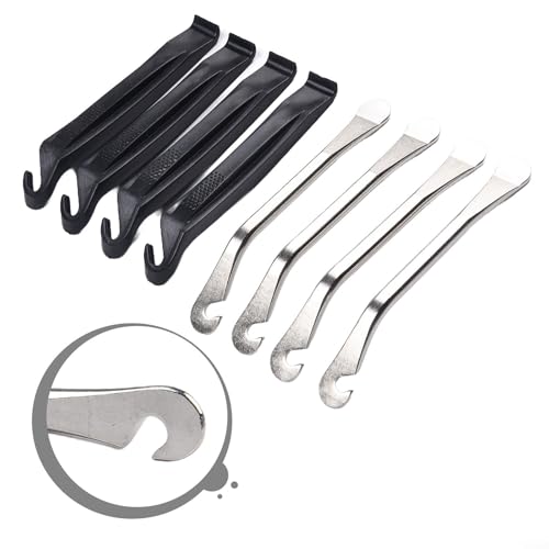 FABULETTA Bike Tire Levers Set, 8-Pack Heavy dutys Steel and ABS Pry Tools for Road Mountain E-Bike, 150mm Strong Removal Spoons for Easy Tire Change, Black Silver