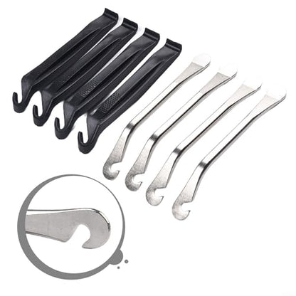FABULETTA Bike Tire Levers Set, 8-Pack Heavy dutys Steel and ABS Pry Tools for Road Mountain E-Bike, 150mm Strong Removal Spoons for Easy Tire Change, Black Silver