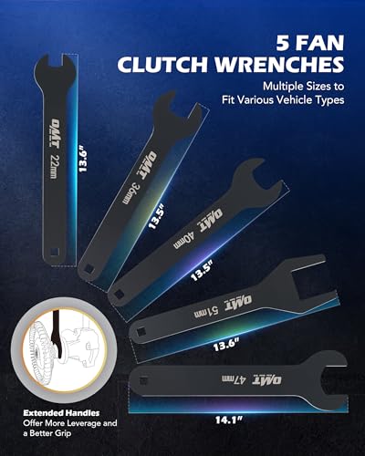 OMT15pc Fan Clutch Wrench Set, Heavy-Duty Fan Clutch Removal Tool Kit | Compatible with Ford GM Dodge Trucks, 1045 Steel Fan Clutch Kit with 22 36 40 47 51 mm Wrenches Pulley Holder Pins