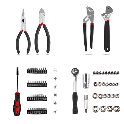 TLGREEN 95-Piece Car Tool Kit with Storage Case, Red | Marine Tool Kit with Wrench, Pliers, Sockets And Bits; Organized Repairs for Boats, Vehicles And Household Maintenance - color: Red