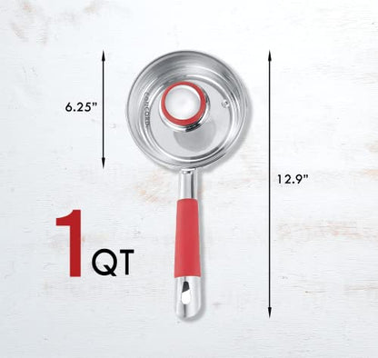 Concord 1 Quart Stainless Steel Saucepan with SIMPLE POUR Vented Glass Lid. Features Dual Pouring Spouts and Volume Marking. Perfect for making Sauces, Jam, Ramen, and more - size: 1 QT