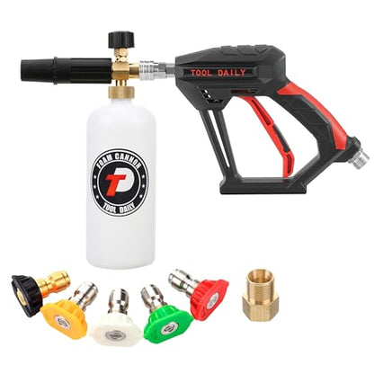 Tool Daily Short Pressure Washer Gun with Foam Cannon, 1/4 Inch Quick Connector, with 5 Pressure Washer Nozzle Tips, 1 Liter - style: Foam Gun