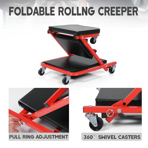 Foldable Z Creeper 2 in 1 Rolling Seat for Garage Shop Auto Repair | Red 36 inch Automotive Creepers for Warehouse Workshop - style: 36inch-Red