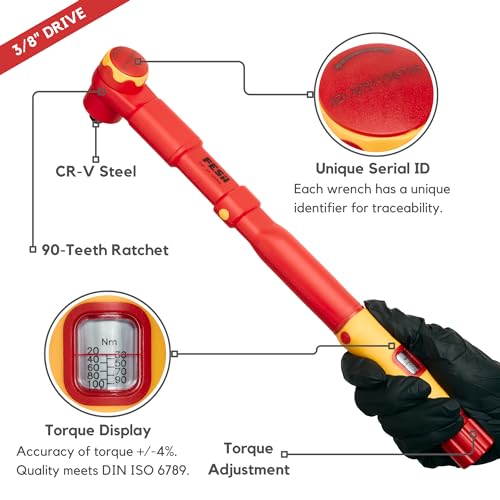 FESA Electrician Insulated Torque Wrench (3/8" Drive, 20-100 Nm Range) | w/Easy Torque Adjustment & Scale Display - Each Insulated Wrench Has ID for Traceability - style: 3/8" Drive, 20-100 Nm Range