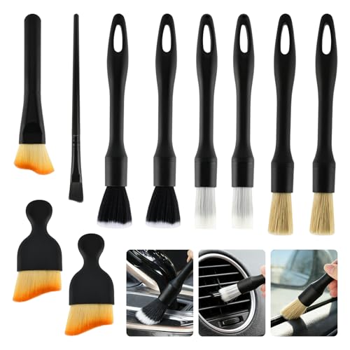 10Pcs Car Detailing Brush Set, Car Interior Detailing Brushes, Auto Ultra-Soft Cleaning, Non-Scratch, Dust Removal Brushes for Interiors & Exteriors Automotive Wheel Rim