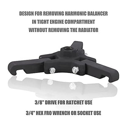 MOSTPLUS Harmonic Balancer Puller Set Adjustable 3-Jaw Puller, 4 Lengths Forcing Rods, Compatible with Chrysler GM Mitsubishi 6-Piece