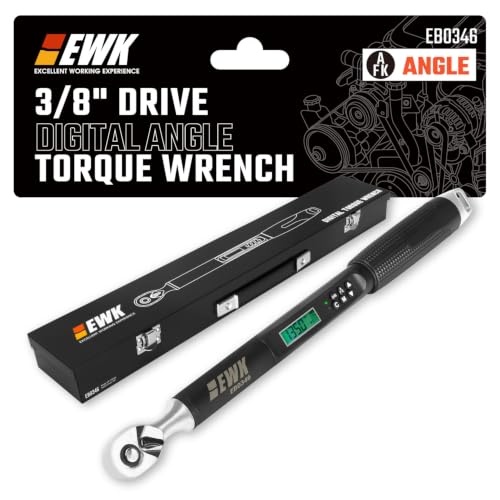 EWK 3/8" Drive Digital Angle Torque Wrench 5-100 ft-lbs (6.8-135 Nm) | ISO 6789, ±1.5% clockwise / ±2.5% counterclockwise/ ±2% Angle, LCD Display, LED Buzzer Vibration Alert, 30 Memory Values