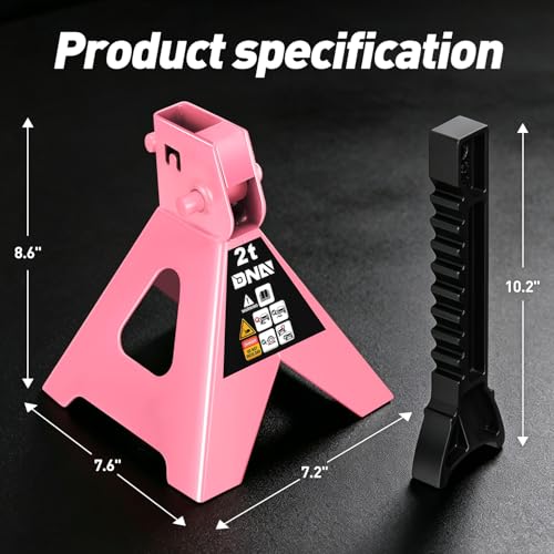 DNA Motoring 1 Pair Jack Stands, 2 Ton (4400 lbs) Capacity Car Lifting Stand, Adjustable Height Car Jack Stands for Cars, Sedans, Small Vehicles, SUV, TOOLS-00681-PK - style: 2 Ton Pink