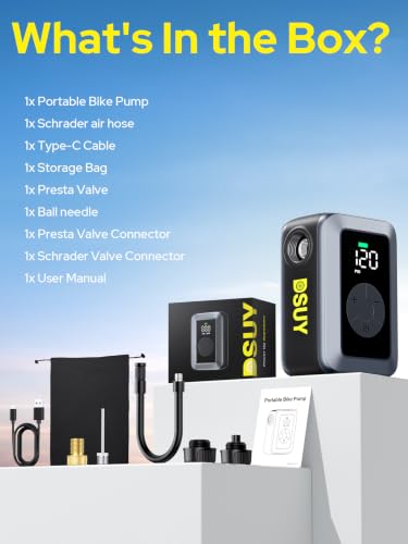 Mini Bike Tire Pump, 120PSI Portable Electric Bicycle Air Pump with Digital Gauge & Auto-Stop, 20s Faster Inflation for Road Bike, Mountain Bike, E-Bike – Presta/Schrader Valve Compatible