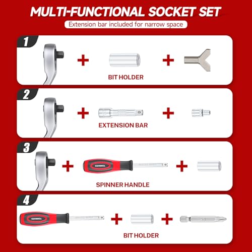 TOMMARS 130PCS Mini Ratchet Set,1/4 Inch Socket Ratchet Wrench Set | 72-Tooth Ratchet , S2 Steel Screwdriver Bits(PH, SL, T, HEX, PZ, SP, etc.), Cr-V Sockets, Hex Key Wrench Set, Extension Bars. - style: 130PC Mini Ratchet Set