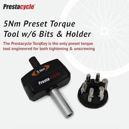 Prestacycle Mini Bike TorqKeys - Preset Torque Tool w/6 Bits & Holder – Compatible with Standard 1/4" hex bit - Choose from Sizes: 3Nm, 4Nm, 5Nm.