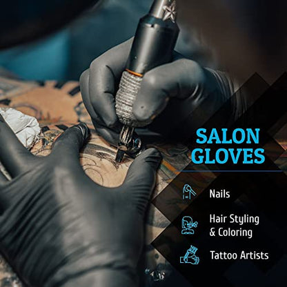 Hand-E Touch Black Nitrile Disposable Gloves -BBQ, Tattoo, Hair Dye, Cooking, Mechanic Gloves - Powder and Latex Free - size: Medium
