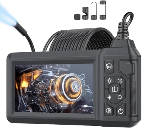 Endoscope Camera with Light, Borescope Camera with 4.3" IPS Screen, 1080P HD with 8 LED Lights, 16.5FT Semi-Rigid Cord Bore Scope,IP67 Waterproof Sewer Borescope,Gadgets for Men & Tools for Men - size: 16.5FT Single lens Black