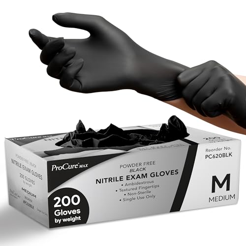 Black Nitrile Disposable Gloves | 200-Pack | Latex-Free for Medical, Surgical, Cleaning, Food Prep, Cooking, Tattoo - style: Medium