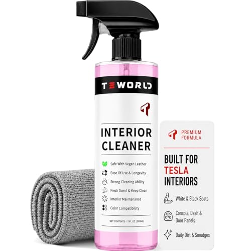 Tesla Seat Cleaner & Stain Remover, Tesla Interior Cleaner for White & Black Vegan Leather | Tesla Model Y Juniper Accessories 2026 & Tesla Model 3 Accessories, S/X/Cybertruck - color: Pink w/ Towel