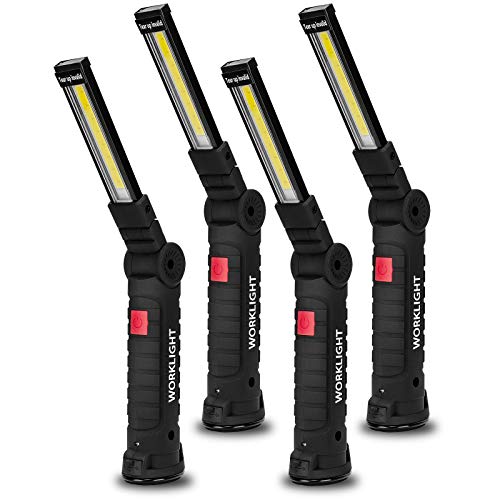 Lmaytech Gifts for Men 4Pack LED Flashlight, Rechargeable Work Lights with Magnetic Base Hook 360°Rotate and 5 Modes Bright LED Flashlight Inspection Light for Car Repair, Grill and Outdoor Use - color: Black, size: 4 Pack
