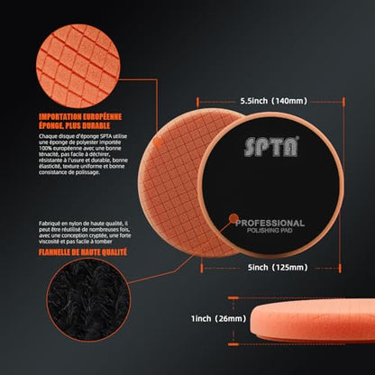 Buffing Polishing Pads, SPTA 5Pcs 5.5 Inch Face for 5 Inch 125mm Backing Plate Mix Cutting Force Buffing Pads Cutting Polishing Pad Kit for Car Buffer Polisher Compounding,Polishing, Waxing-SQPPS5MIX - size: 125mm