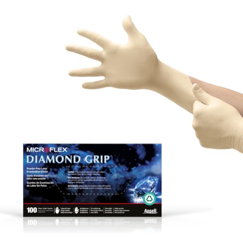 Ansell MICROFLEX Diamond Grip MF-300 Disposable Latex Gloves for Automotive, Healthcare, Machinery Industries - XS, Natural (Box of 100) - size: X-Small (Pack of 100), style: Box (100)