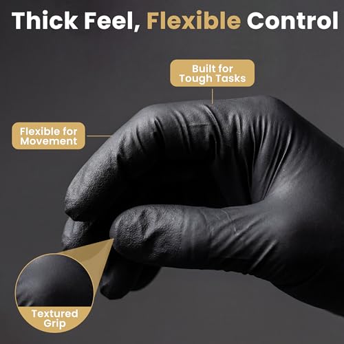 FifthPulse 6 Mil Black Nitrile Gloves, Heavy Duty Mechanic and Food Grade Glove - Powder-Free, Latex-Free Medical Exam Gloves - style: Medium
